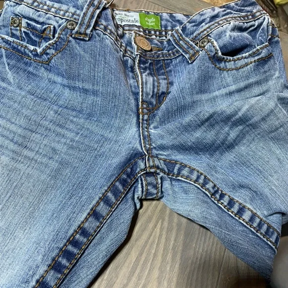 #0124 Aeropostale Long Bayla Skinny Floral Inset Flare Bellbottom Jeans -1/2 - Picture 14 of 15